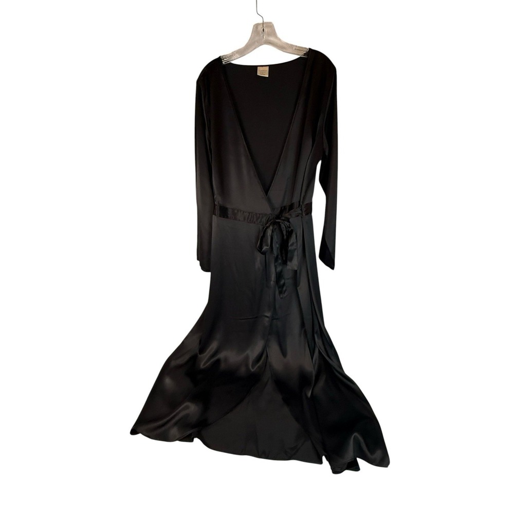 Cabernet‎ Large Black Satin Kimono Robe Long Getting Ready Belted Sleepwear Wrap